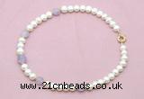 CFN704 9mm - 10mm potato white freshwater pearl & lavender amethyst necklace