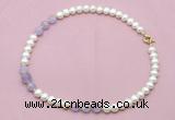 CFN708 9mm - 10mm potato white freshwater pearl & lavender amethyst necklace