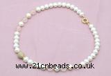 CFN711 9mm - 10mm potato white freshwater pearl & rose quartz necklace