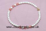 CFN715 9mm - 10mm potato white freshwater pearl & cherry quartz necklace