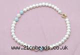 CFN717 9mm - 10mm potato white freshwater pearl & morganite necklace