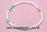 CFN725 9mm - 10mm potato white freshwater pearl & blue howlite necklace