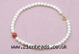 CFN736 9mm - 10mm potato white freshwater pearl & fire agate necklace