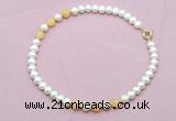 CFN740 9mm - 10mm potato white freshwater pearl & honey jade necklace