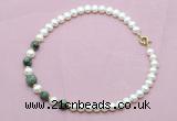 CFN746 9mm - 10mm potato white freshwater pearl & African turquoise necklace