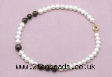 CFN748 9mm - 10mm potato white freshwater pearl & bronzite necklace