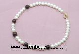 CFN756 9mm - 10mm potato white freshwater pearl & brecciated jasper necklace