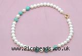 CFN762 9mm - 10mm potato white freshwater pearl & blue sea sediment jasper necklace