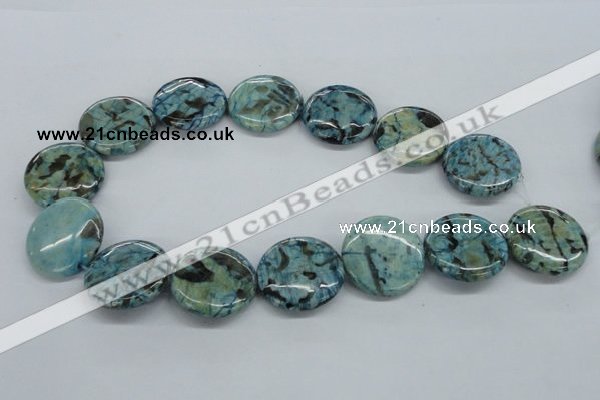 CFS109 15.5 inches 30mm flat round blue feldspar gemstone beads