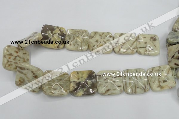 CFS208 30*30mm wavy square natural feldspar gemstone beads