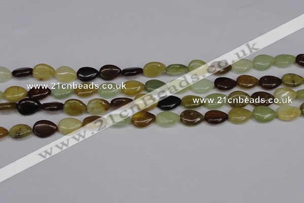 CFW120 15.5 inches 10*14mm flat teardrop flower jade gemstone beads