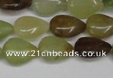 CFW123 15.5 inches 13*18mm flat teardrop flower jade gemstone beads