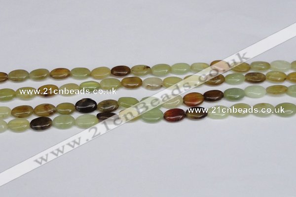 CFW125 15.5 inches 10*14mm flat oval flower jade gemstone beads