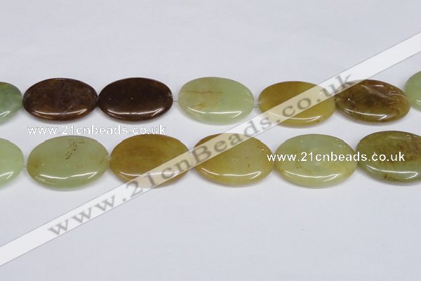 CFW132 15.5 inches 30*40mm flat oval flower jade gemstone beads