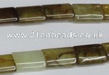 CFW141 15.5 inches 10*14mm flat tube flower jade gemstone beads