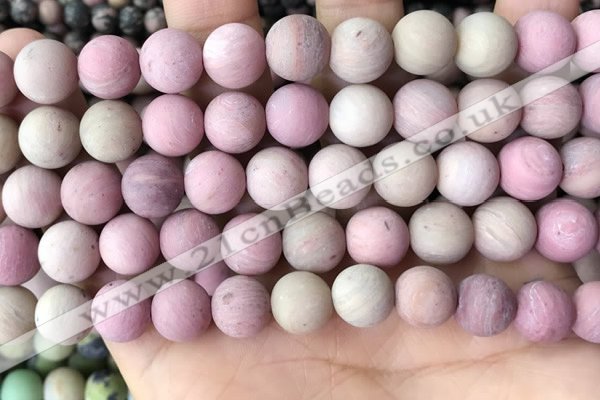 CFW38 15.5 inches 10mm round matte pink wooden jasper beads
