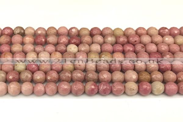 CFW60 15 inches 6mm faceted round pink wooden jasper beads