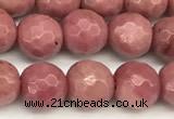 CFW65 15 inches 6mm faceted round pink wooden jasper beads