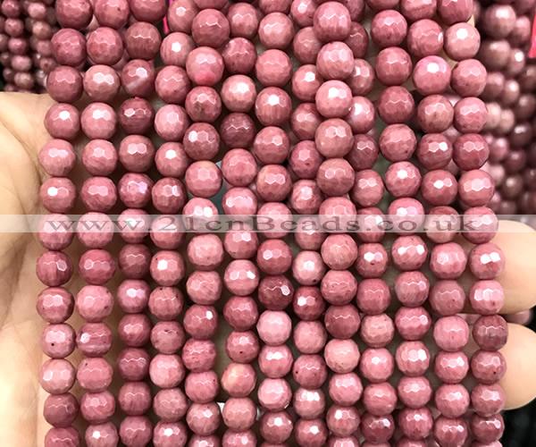 CFW77 15 inches 6mm faceted round pink wooden jasper beads