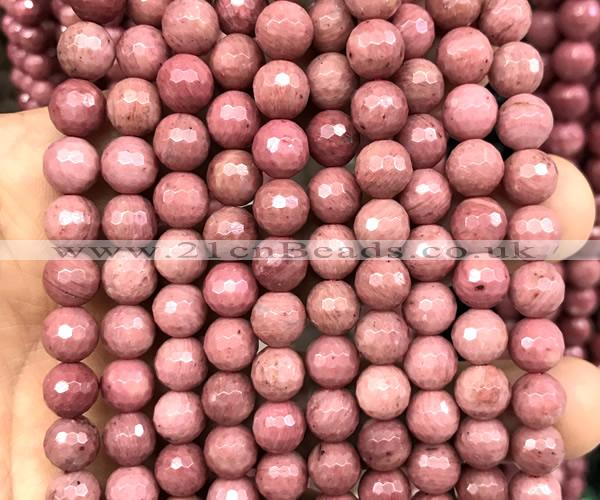 CFW78 15 inches 8mm faceted round pink wooden jasper beads