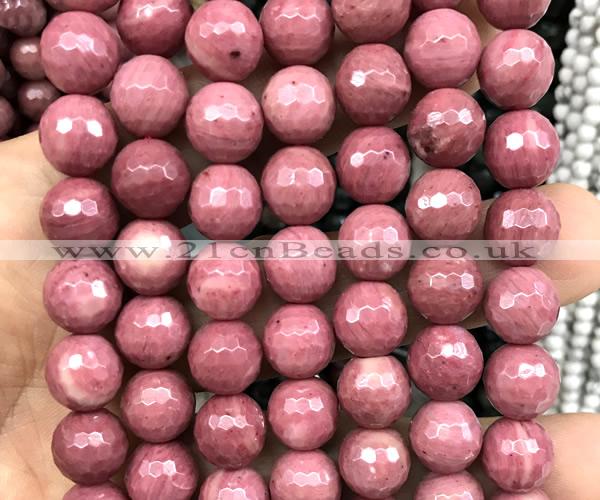 CFW79 15 inches 10mm faceted round pink wooden jasper beads