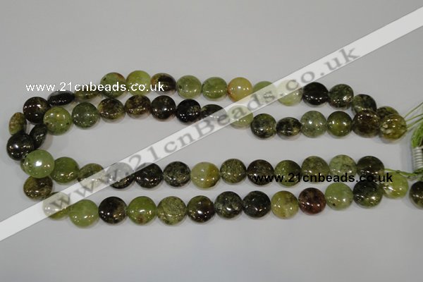 CGA213 15.5 inches 14mm flat round natural green garnet beads