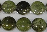 CGA214 15.5 inches 16mm flat round natural green garnet beads