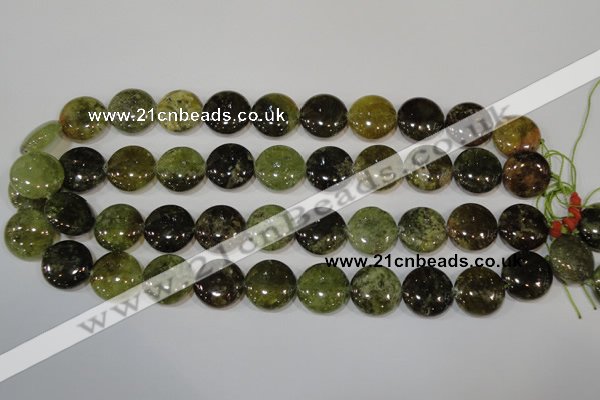 CGA214 15.5 inches 16mm flat round natural green garnet beads