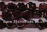 CGA386 15 inches 6mm carved flower natural red garnet beads wholesale