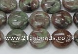 CGA59 15.5 inches 14mm flat round red green garnet gemstone beads