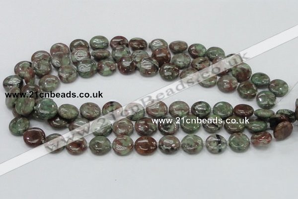 CGA59 15.5 inches 14mm flat round red green garnet gemstone beads