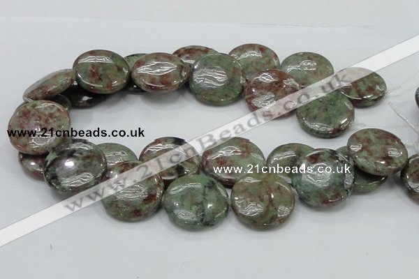 CGA61 15.5 inches 30mm flat round red green garnet gemstone beads