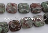 CGA63 15.5 inches 12*12mm square red green garnet gemstone beads