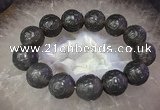 CGB3000 7.5 inches 17mm - 18mm carved round grey agate bracelet