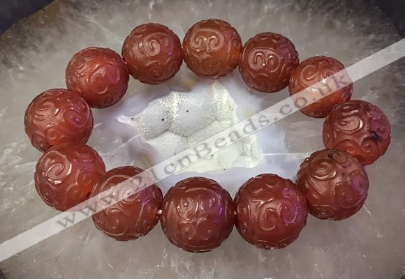 CGB3001 7.5 inches 19mm - 20mm carved round red agate bracelet