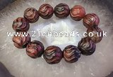 CGB3007 7.5 inches 16mm carved round agate bracelet wholesale