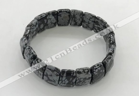 CGB3437 7.5 inches 12*15mm faceted rectangle snowflake obsidian bracelets