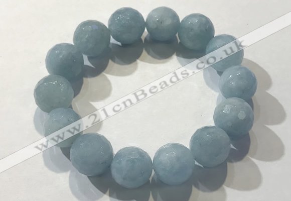 CGB4040 7.5 inches 14mm faceted round aquamarine beaded bracelets