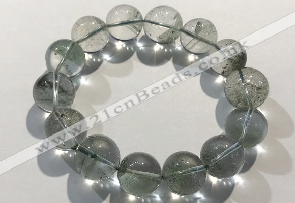 CGB4048 7.5 inches 15mm round green phantom quartz beaded bracelets