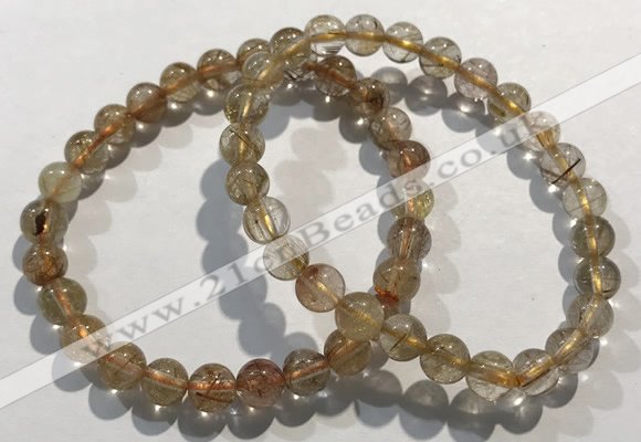 CGB4076 7.5 inches 7mm round golden rutilated quartz beaded bracelets