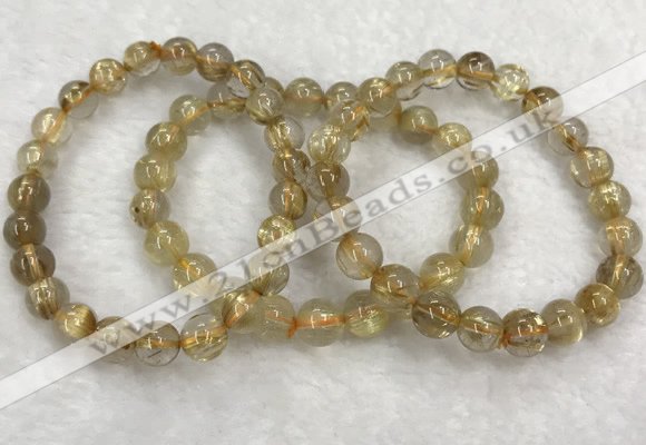 CGB4115 7.5 inches 8mm - 9mm round golden rutilated quartz beaded bracelets