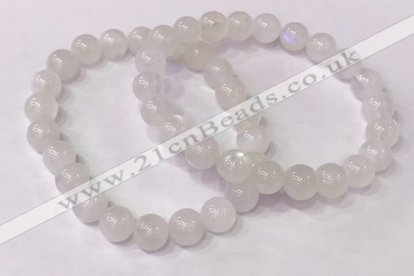 CGB4501 7.5 inches 9mm - 10mm round white moonstone beaded bracelets