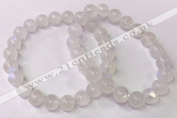 CGB4510 7.5 inches 8mm - 9mm round white moonstone beaded bracelets