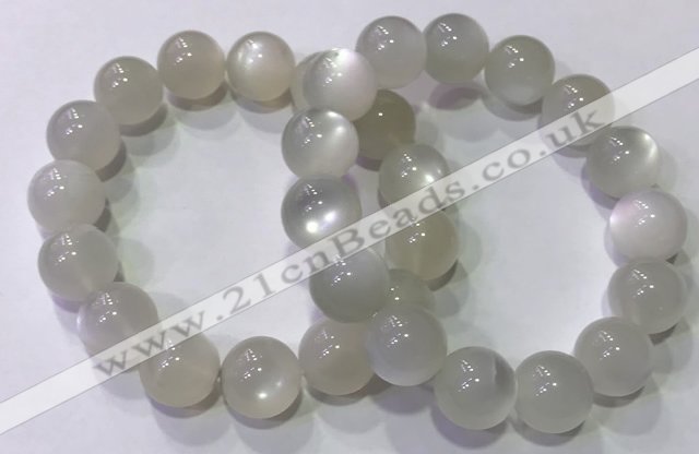 CGB4519 7.5 inches 14mm round white moonstone beaded bracelets