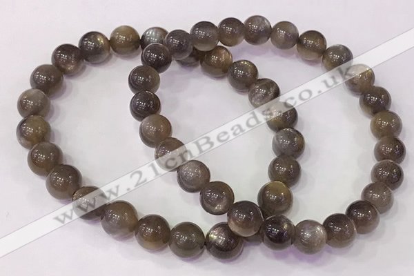 CGB4552 7.5 inches 7mm - 8mm round black sunstone beaded bracelets