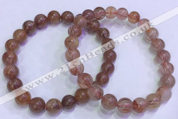 CGB4629 8mm - 9mm round red rutilated quartz beaded bracelets