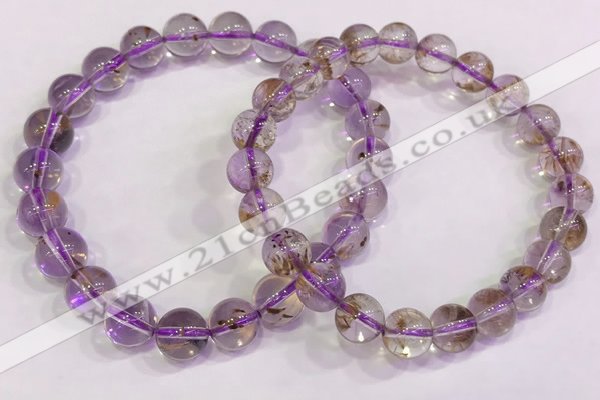 CGB4661 8mm - 9mm round purple phantom quartz beaded bracelets