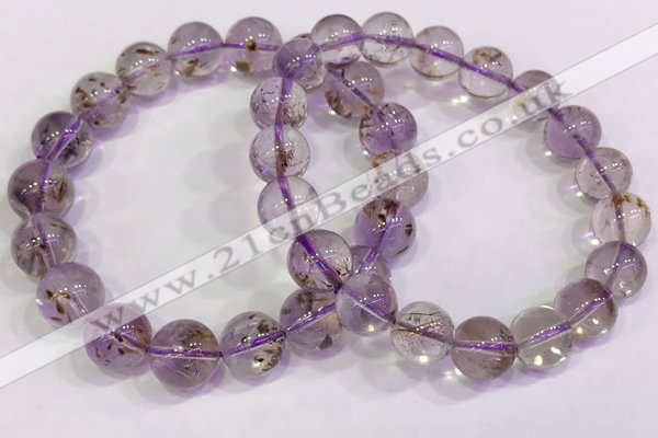 CGB4662 10mm - 11mm round purple phantom quartz beaded bracelets