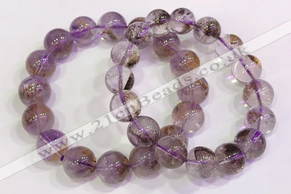 CGB4669 12mm - 13mm round purple phantom quartz beaded bracelets