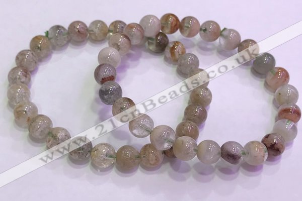 CGB4672 7mm - 8mm round green phantom quartz beaded bracelets